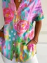 Women's Short Sleeve Shirt Summer Pink Floral Printing Shirt Collar Daily Going Out Casual Top