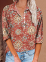 Button Long Sleeve Casual Vintage Print Shirt