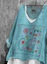 Linen Blend Animal Casual Loose Shirt