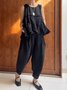 Casual Plain Crew Neck Two-Piece Set