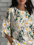 Loose Linen Blend Casual Crew Neck Shirt