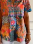 Women's Short Sleeve Shirt Summer Orange Floral Printing Shirt Collar Daily Going Out Casual Top