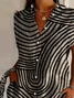 Women's Short Sleeve Shirt Summer Khaki Abstract Stripes Printing Shirt Collar Daily Going Out Casual Top