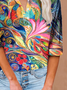 Button Long Sleeve Casual Vintage Print Shirt