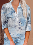 Button Long Sleeve Casual Vintage Print Shirt
