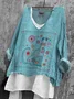Linen Blend Animal Casual Loose Shirt