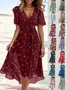 Women's Short Sleeve Summer Green Floral Printing V Neck Daily Going Out Vintage Maxi A-Line Ruffle Skirt Dress
