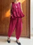 Casual Plain Crew Neck Two-Piece Set