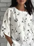 Floral Crew Neck Linen Blend Simple Shirt