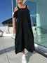 Casual Plain Off Shoulder Sleeve Spaghetti Maxi Dress