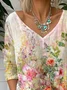 V Neck Gradient Pattern Loose Casual T-Shirt