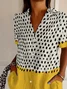 Women's Short Sleeve Shirt Summer Yellow Abstract Polka Dots Printing Shirt Collar Daily Going Out Casual Top