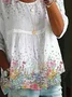 Women's Half Sleeve Shirt Summer White Floral Printing Crew Neck Daily Going Out Casual Top