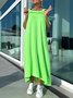 Casual Plain Off Shoulder Sleeve Spaghetti Maxi Dress