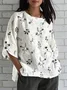 Floral Crew Neck Linen Blend Simple Shirt