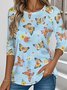 Casual Crew Neck Butterfly T-Shirt