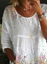 Women's Half Sleeve Shirt Summer White Floral Printing Crew Neck Daily Going Out Casual Top