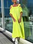 Casual Plain Off Shoulder Sleeve Spaghetti Maxi Dress
