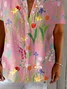 Women's Short Sleeve Shirt Summer Pink Floral Printing Shirt Collar Daily Going Out Casual Top
