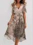 Women's Short Sleeve Summer Green Floral Printing V Neck Daily Going Out Vintage Maxi A-Line Ruffle Skirt Dress