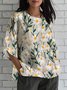 Loose Linen Blend Casual Crew Neck Shirt