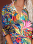 Button Long Sleeve Casual Vintage Print Shirt
