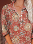 Button Long Sleeve Casual Vintage Print Shirt
