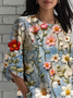 Crew Neck Linen Blend Loose Simple Shirt