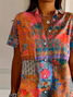 Women's Short Sleeve Shirt Summer Orange Floral Printing Shirt Collar Daily Going Out Casual Top
