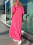 Casual Plain Off Shoulder Sleeve Spaghetti Maxi Dress