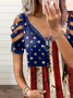 Women's Short Sleeve T-shirt Summer As Picture Independence Day (Flag) Printing V Neck Daily Going Out Vintage Top