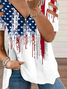 Women's Short Sleeve T-shirt Summer White Independence Day (Flag) Printing V Neck Daily Going Out Vintage Top