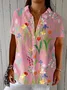 Women's Short Sleeve Shirt Summer Pink Floral Printing Shirt Collar Daily Going Out Casual Top