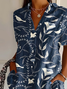 Women's Short Sleeve Shirt Summer Purplish blue Floral Printing Shirt Collar Daily Going Out Casual Top