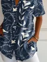Women's Short Sleeve Shirt Summer Purplish blue Floral Printing Shirt Collar Daily Going Out Casual Top