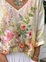 V Neck Gradient Pattern Loose Casual T-Shirt