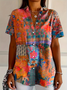 Women's Short Sleeve Shirt Summer Orange Floral Printing Shirt Collar Daily Going Out Casual Top
