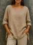 Linen Crew Neck Casual Regular Fit T-Shirt