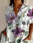Women's Short Sleeve Shirt Summer White Floral Printing Shirt Collar Daily Going Out Casual Top