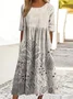 Regular Fit 3D Printing Crew Neck Casual Dress With No