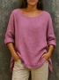Linen Crew Neck Casual Regular Fit T-Shirt