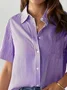 Women's Short Sleeve Shirt Summer Purple Striped Printing Shirt Collar Daily Going Out Casual Top