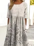 Regular Fit 3D Printing Crew Neck Casual Dress With No