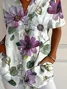 Women's Short Sleeve Shirt Summer White Floral Printing Shirt Collar Daily Going Out Casual Top