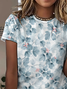 Women's Short Sleeve T-shirt Summer Blue Floral Printing Crew Neck Daily Going Out Casual Top