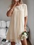 Women's Short Sleeve Summer Apricot Plain Split Joint V Neck Daily Going Out Vintage Mini A-Line Classic Dress