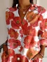 Women's Long Sleeve Shirt Spring/Fall Orange Floral Buckle Shirt Collar Daily Going Out Casual Top