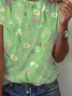 Women's Short Sleeve T-shirt Summer Green Floral Printing Crew Neck Daily Going Out Casual Top