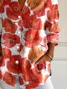 Women's Long Sleeve Shirt Spring/Fall Orange Floral Buckle Shirt Collar Daily Going Out Casual Top