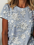 Women's Short Sleeve T-shirt Summer Blue Floral Printing Crew Neck Daily Going Out Casual Top